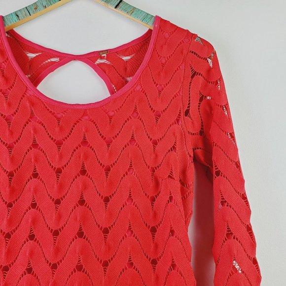Free People Wild Thing Red Bodycon Crochet Dress Sz M - Picture 4 of 9